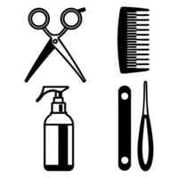 Stylized Barber Tools Graphic Featuring Scissors, Comb, Spray Bottle, and Cutthroat Razor for Hairdressing and Grooming Services vector