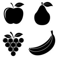 Silhouette of Four Different Fruits Apple Pear Grapes and Banana Arrangement Isolated on a White Background vector