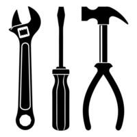 Silhouette Depiction of Essential Tools Adjustable Wrench Screwdriver and Hammer Symbols of Craftsmanship Home Improvement Maintenance and Repair vector