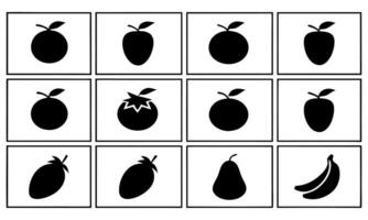 A Collection of Black and White Fruit Silhouettes Displayed in a Grid Pattern A Simple Yet Elegant Visual vector