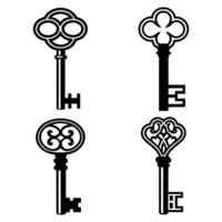Elegant Antique Keys Depicted in Black and White Silhouettes Showcase Timeless Designs and Intricate Details, Evoking a Sense of History and Mystery vector