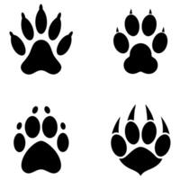 Assorted Animal Paw Prints Depicting Different Species Paws Including Bear Cat Dog and Other Unidentified Animals Silhouette in Black and White vector