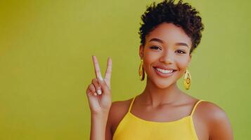 Vibrant Woman Making OK Gesture for Positive Vibes and Affirmation photo
