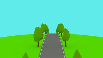 A 3d rendering of a road with trees on either side video