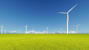 Wind turbines in a green field video