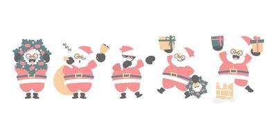 merry christmas and happy new year with cute santa claus and present gift character set vector