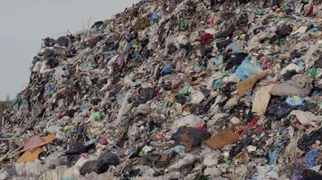 A massive landfill brimming with plastic, waste, and debris reveals the harsh reality of pollution and environmental neglect in a desolate area video