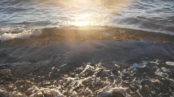Big waves at sunset, aerial view slow motion video
