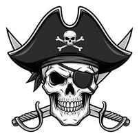 Pirate Skull with Hat, Eyepatch, Bandana, Crossed Swords, and Skull and Crossbones vector