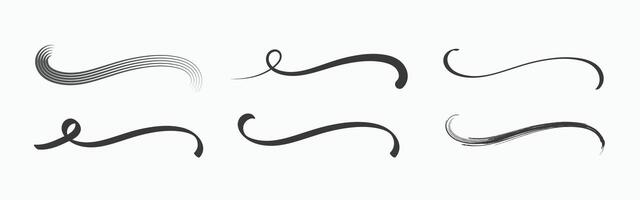 Collection of Six Elegant Black Swirl and Curl Design Elements on White Background vector