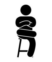 Stick figure stickman icon. Stick figure is sitting on chair. vector