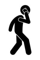 Stick figure stickman icon. Stick figure using smartphone calling someone while walking. vector