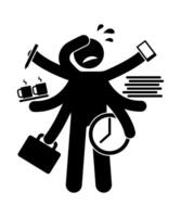 Stick figure stickman icon. Stick figure who is tired from lots of activities. vector
