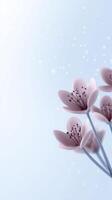 Delicate pink flowers with slender stems against a soft blue background, creating a serene atmosphere, ideal for nature-themed designs and artistic projects photo