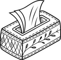 Tissue box with tissues drawn in black and white vector
