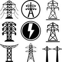 Electricity Pylon Icons Set vector