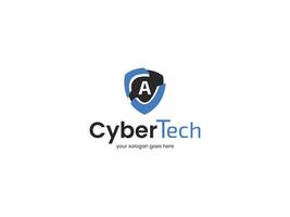 letter a with shield icon logo, modern tech security brand identity design vector