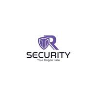 letter r security shield logo, modern brand identity design with tech protection icon vector