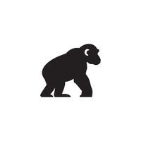 Stylized black gorilla walking forward silhouette isolated on white background vector