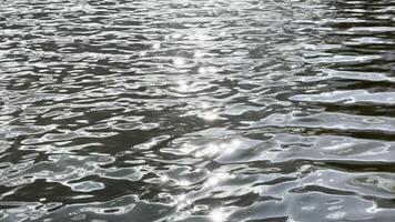 Scenery surface o pond illuminated by sun at summertime. Calm view on sea with small waves at sunny day. Beautiful summer nature landscape. Concept of tranquility scene. Slow motion video