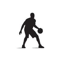 Basketball player dribbling the ball in a dynamic silhouette isolated on white background vector