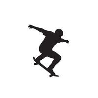 Skateboarder performing a trick in mid air silhouette isolated on white background vector