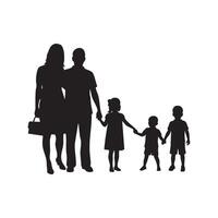 Family of five holding hands silhouette isolated on white background silhouette vector