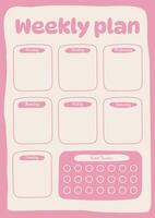 Pink Weekly Planner Template with Habit Tracker for Organization vector