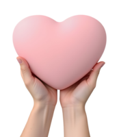 Hands tenderly holding soft pink heart, symbol of caring and profound love png