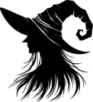 A witch hat silhouette with long hair vector
