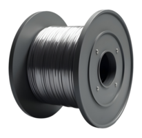 Neat gray spool neatly holds shiny metal wire, ready for various industrial use png