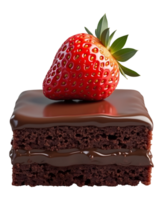 Delicious chocolate cake topped with vibrant red strawberry evokes sweet delight png