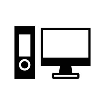 Black and White Illustration of Computer and Binder for Office Use vector