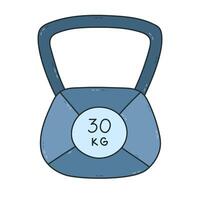Lovely colorful doodle 30 kg kettlebell for home or gym training with weight. Hand drawn fitness tool for workout, bodybuilding, weightlifting. Sport inventory to raise muscle isolated on white. vector