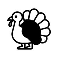 Simple black and white cartoon illustration of a turkey with its feathers spread proudly and a confident stance perfect for holiday designs vector