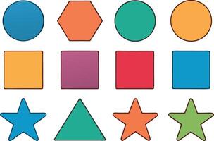 Collection of Basic Geometric Shapes Including Circles Squares and Stars in Various Colors on White Background vector