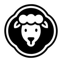 Cute Black and White Sheep Face Icon Emblem Design Isolated on White Background vector