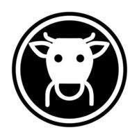 Minimalist black and white icon of a cow head inside a circular frame for farm and agriculture concepts vector