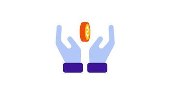 An animated icon of two hands holding a coin representing savings, financial planning, investment, or donation in a minimal design style video