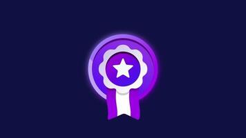 A purple ribbon badge with a white star indicating notable merit and honorable recognition in a stylized visual setting video