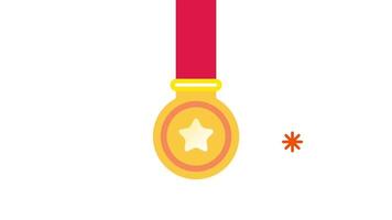 A hanging gold medal with a red strap in a vertical format, symbolizing excellence, achievement, and top honors in classic style video