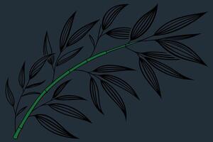Minimalist green bamboo stalk with grey leaves on a dark background representing nature and simplicity vector