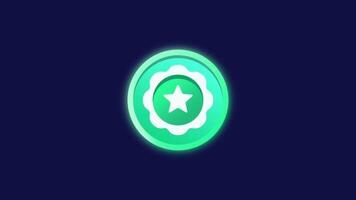 A green circular badge with a star at the center on a blue background, representing eco-friendly recognition and merit video