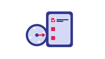 An animated icon of a checklist and clock, symbolizing time management, productivity, or scheduling in digital workspaces or apps video