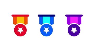 Three medals in gold, blue, and purple representing a tiered system of recognition and performance-based achievement video