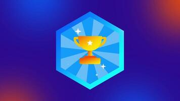 Golden trophy within a blue badge symbolizes triumph, high achievement, and success in competitive efforts across challenges and rewards video