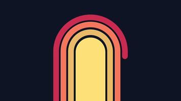 A nostalgic animated archway design with layered colors creating a vintage neon effect, evoking 70s aesthetics and retro-futurism video