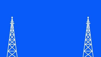 Two transmission towers emit signals in unison on a blue background, representing bilateral communication and coordinated signal delivery video