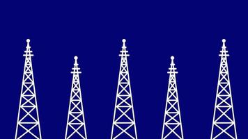 Several broadcast towers emit synchronized signals over a dark blue backdrop, representing a unified communication network across a wide area video