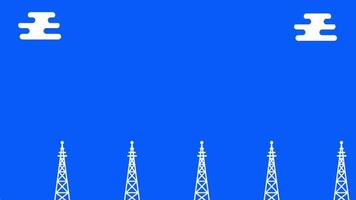 A series of five broadcast towers transmit waves across a blue canvas, symbolizing extensive signal coverage and collective connectivity video